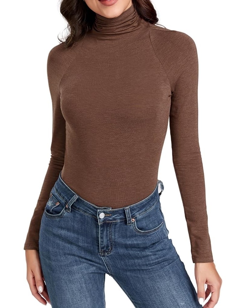 Womens Turtleneck Long Sleeve Shirts Slim Fitted Soft Lightweight Casual Active Layer Thermal Underwear Tops 01-coffee $11.50...