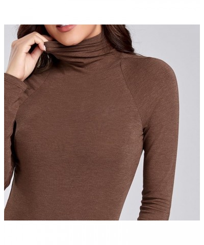 Womens Turtleneck Long Sleeve Shirts Slim Fitted Soft Lightweight Casual Active Layer Thermal Underwear Tops 01-coffee $11.50...