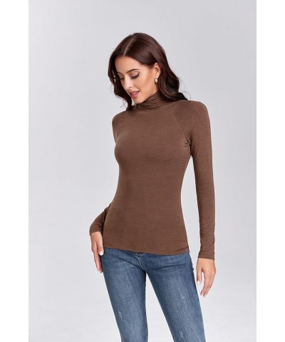 Womens Turtleneck Long Sleeve Shirts Slim Fitted Soft Lightweight Casual Active Layer Thermal Underwear Tops 01-coffee $11.50...