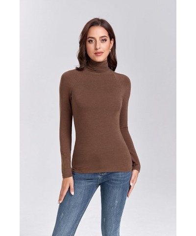 Womens Turtleneck Long Sleeve Shirts Slim Fitted Soft Lightweight Casual Active Layer Thermal Underwear Tops 01-coffee $11.50...