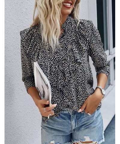 Women's Summer Loose Chiffon Blouse Mesh Long Sleeve Casual Round Neck Peplum Tops Black Apricot $14.74 Blouses