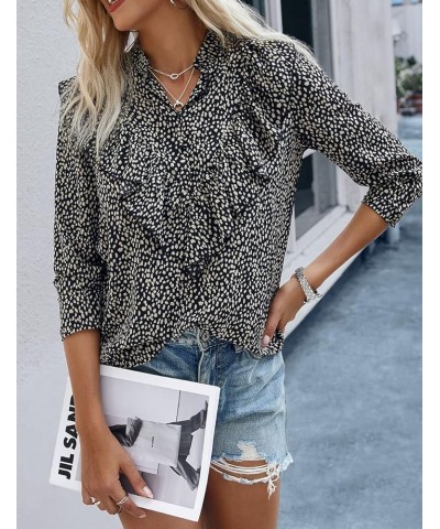 Women's Summer Loose Chiffon Blouse Mesh Long Sleeve Casual Round Neck Peplum Tops Black Apricot $14.74 Blouses