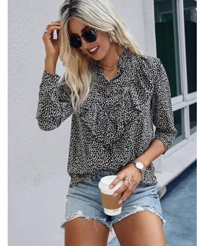 Women's Summer Loose Chiffon Blouse Mesh Long Sleeve Casual Round Neck Peplum Tops Black Apricot $14.74 Blouses