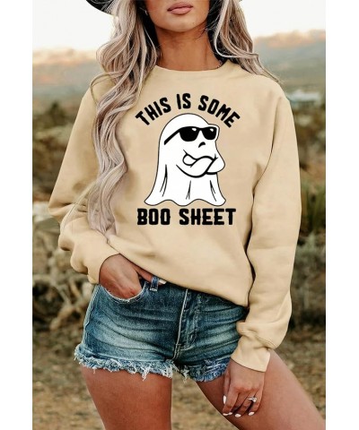 This is Some Boo Sheet Halloween Lightweight Tops for Women Ghost Graphic Shirt Spooky Season Long Sleeve Tops Beige-02 $14.8...