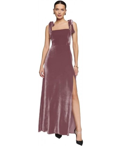 Velvet Bridesmaid Dress for Women Wedding Spaghetti Straps Split Formal Evening Party Gown Floor Length 2024 Cameo Brown $26....