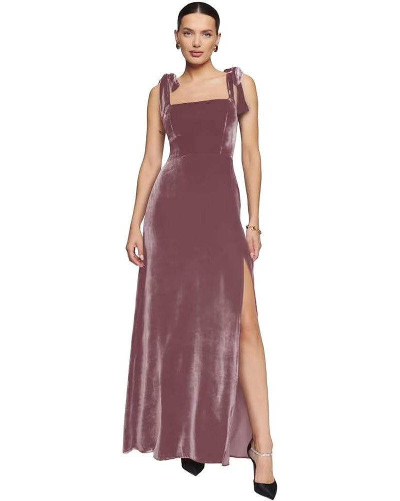 Velvet Bridesmaid Dress for Women Wedding Spaghetti Straps Split Formal Evening Party Gown Floor Length 2024 Cameo Brown $26....