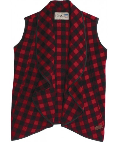 Waterfall Vest - Women’s Fashion Vest, Sleeveless Plaid Vest for Women Red/Black Plaid $33.46 Vests