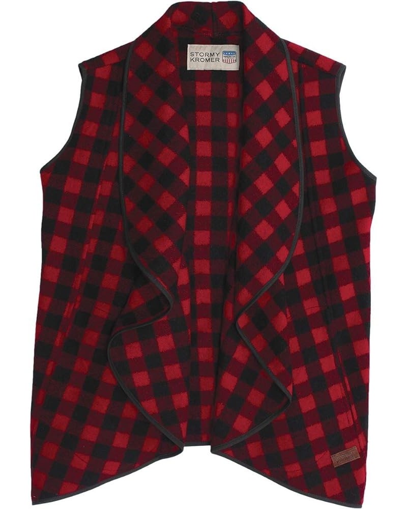 Waterfall Vest - Women’s Fashion Vest, Sleeveless Plaid Vest for Women Red/Black Plaid $33.46 Vests