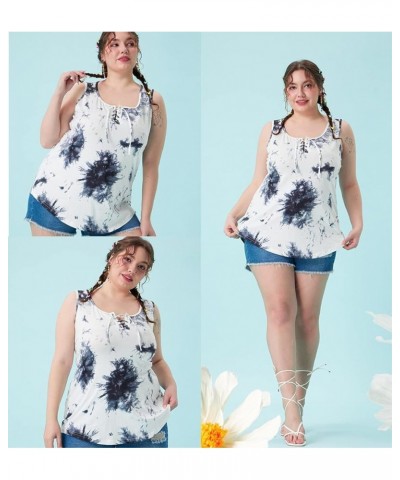 Womens Plus Size Tank Tops Sleeveless Shirts Vneck Casual Camisole Animal/Floral/Star Tank XL-5XL Lace Up-tie Dye Bw $10.80 T...