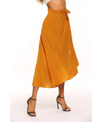 Women's Boho Leopard Skirt High Low Split Summer Beach Midi Wrap Skirts Orange $17.50 Skirts