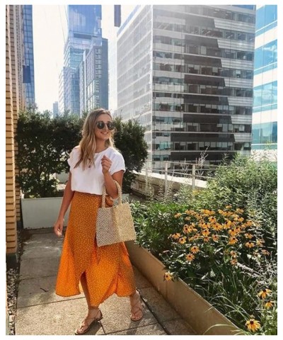 Women's Boho Leopard Skirt High Low Split Summer Beach Midi Wrap Skirts Orange $17.50 Skirts