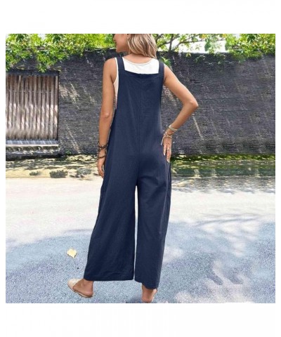 Womens Overalls Casual Adjustable Cotton Linen Overalls for Women Loose Fit Bib Wide Leg Jumpsuit with Pockets Navy $11.59 Ov...