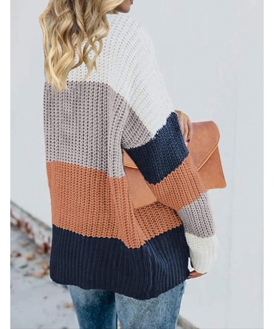 Women's Crew Neck Long Sleeve Color Block Knit Sweater Casual Pullover Jumper Tops Brown $23.93 Sweaters