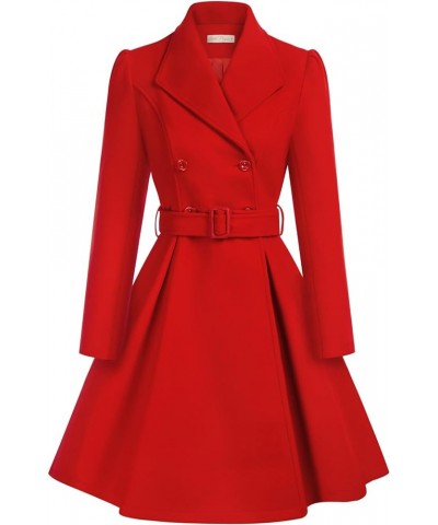 Women's Double Breasted Dress Coats Winter Trench Jacket with Belt Red $18.00 Coats