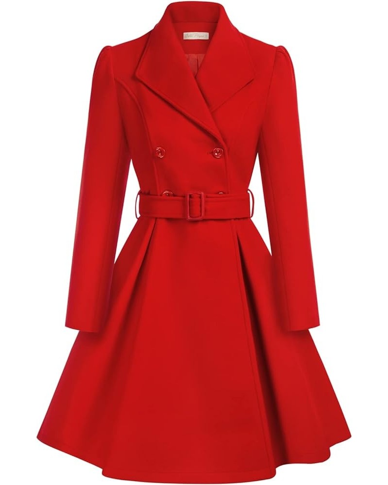 Women's Double Breasted Dress Coats Winter Trench Jacket with Belt Red $18.00 Coats