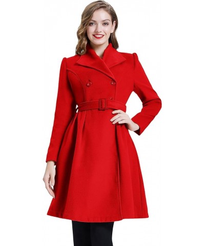 Women's Double Breasted Dress Coats Winter Trench Jacket with Belt Red $18.00 Coats