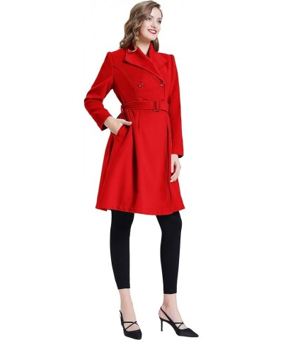 Women's Double Breasted Dress Coats Winter Trench Jacket with Belt Red $18.00 Coats