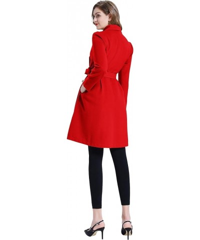 Women's Double Breasted Dress Coats Winter Trench Jacket with Belt Red $18.00 Coats