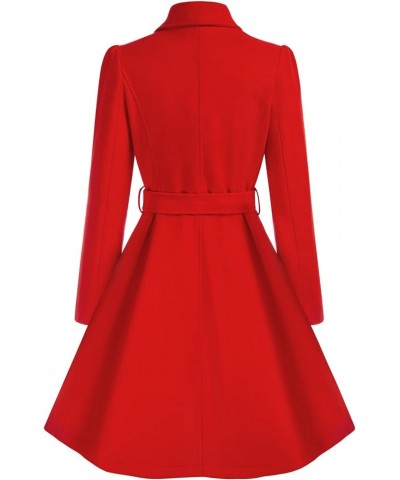 Women's Double Breasted Dress Coats Winter Trench Jacket with Belt Red $18.00 Coats