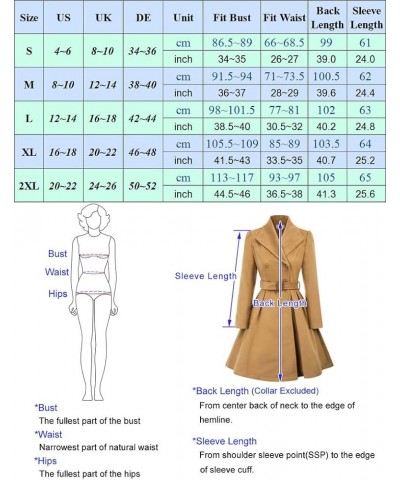 Women's Double Breasted Dress Coats Winter Trench Jacket with Belt Red $18.00 Coats