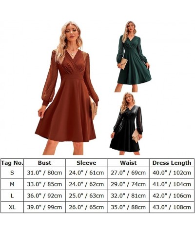 Women Swiss Dot Bishop Long Sleeves V Neck A-line Cocktail Dress Winter Fall Wedding Guest Dresses Rust $11.77 Dresses