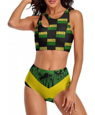 Bikini Sets Jamaica Flag Women's Swimwear Cute Bathing Suit Ruched High Cut Swimsuit Summer M X-Large Style-14 $15.60 Swimsuits