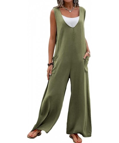 Women Wide Leg Jumpsuit Summer Casual Sleeveless Suspender Overall Loose Baggy Pants Romper with Pocket D Wide Leg Green $9.4...