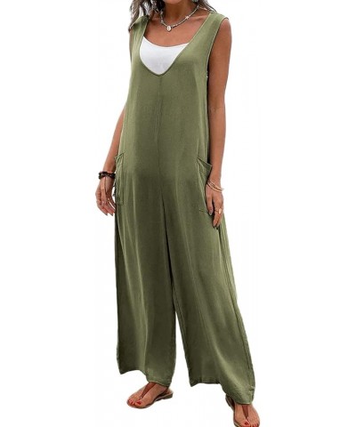 Women Wide Leg Jumpsuit Summer Casual Sleeveless Suspender Overall Loose Baggy Pants Romper with Pocket D Wide Leg Green $9.4...