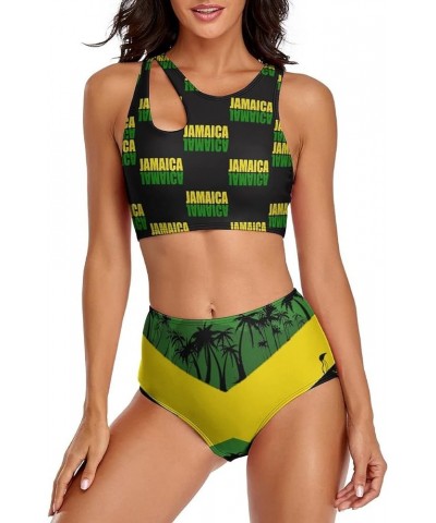 Bikini Sets Jamaica Flag Women's Swimwear Cute Bathing Suit Ruched High Cut Swimsuit Summer M X-Large Style-14 $15.60 Swimsuits