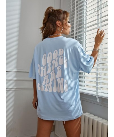 Women's Oversized T Shirts Graphic Tees Letter Print Casual Trendy Summer Tops Blue $12.50 T-Shirts