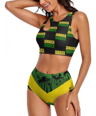 Bikini Sets Jamaica Flag Women's Swimwear Cute Bathing Suit Ruched High Cut Swimsuit Summer M X-Large Style-14 $15.60 Swimsuits