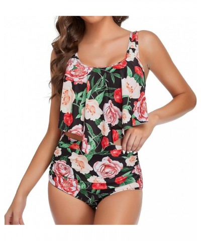 Tankini Swimsuit for Women Plus Size Bathing Suits Tummy Control High Waisted Two Piece Full Coverage Swimswear Black Rose $1...