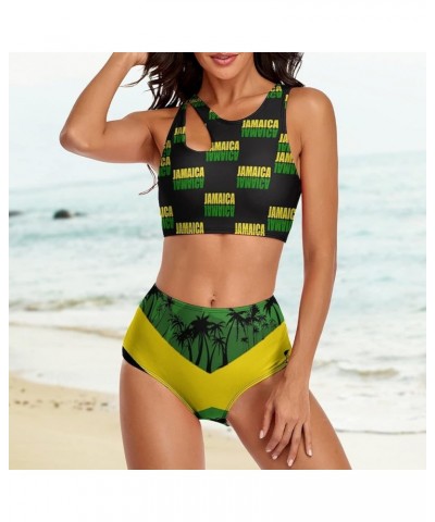 Bikini Sets Jamaica Flag Women's Swimwear Cute Bathing Suit Ruched High Cut Swimsuit Summer M X-Large Style-14 $15.60 Swimsuits