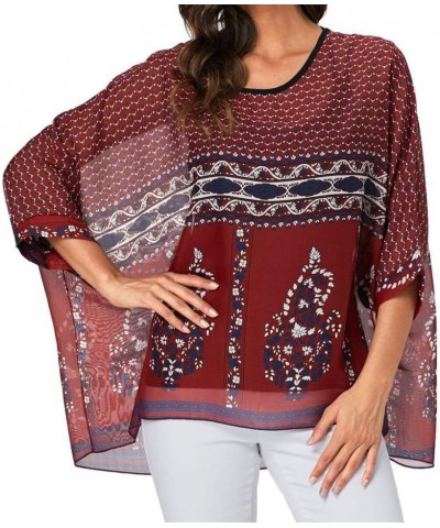 Women's Chiffon Caftan Poncho Tunic Top Cover up Batwing Blouse Z-4341 $11.96 Tops