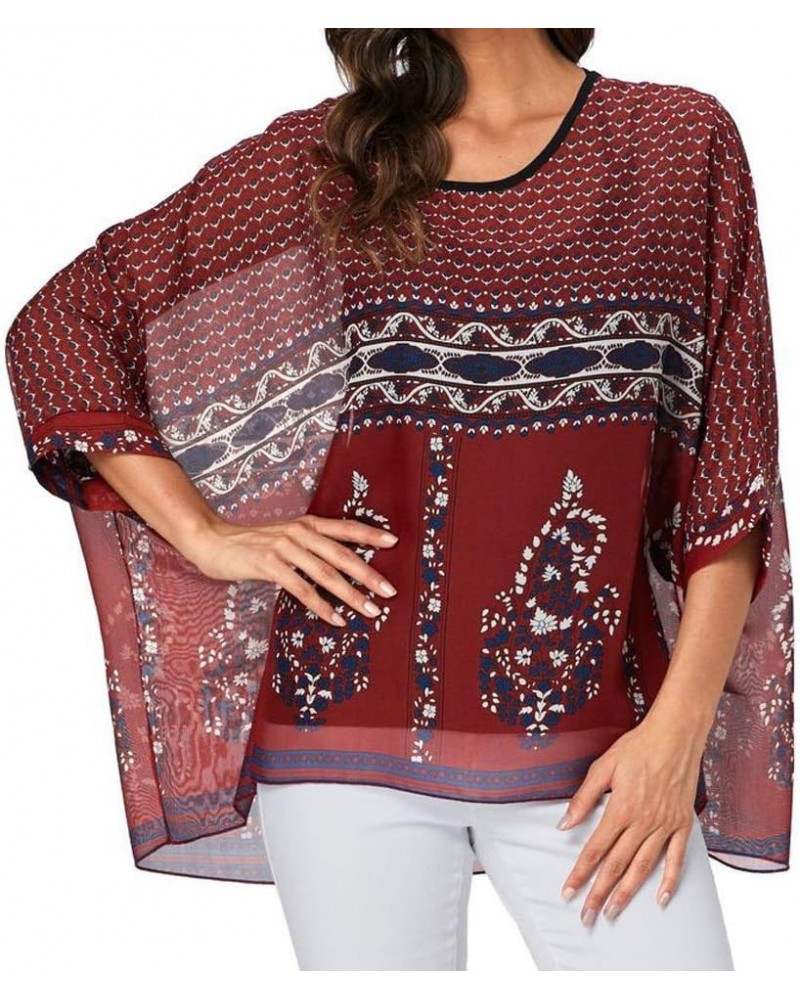 Women's Chiffon Caftan Poncho Tunic Top Cover up Batwing Blouse Z-4341 $11.96 Tops