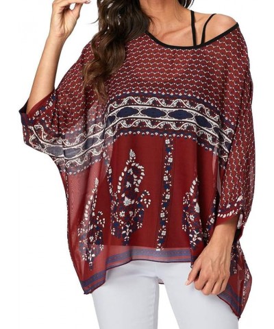 Women's Chiffon Caftan Poncho Tunic Top Cover up Batwing Blouse Z-4341 $11.96 Tops