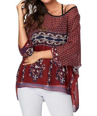 Women's Chiffon Caftan Poncho Tunic Top Cover up Batwing Blouse Z-4341 $11.96 Tops