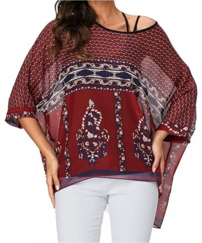 Women's Chiffon Caftan Poncho Tunic Top Cover up Batwing Blouse Z-4341 $11.96 Tops