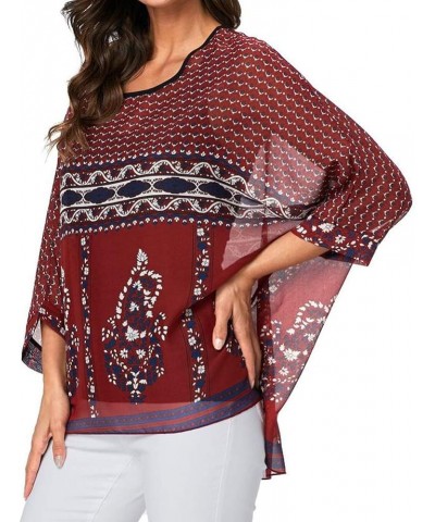 Women's Chiffon Caftan Poncho Tunic Top Cover up Batwing Blouse Z-4341 $11.96 Tops