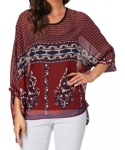 Women's Chiffon Caftan Poncho Tunic Top Cover up Batwing Blouse Z-4341 $11.96 Tops