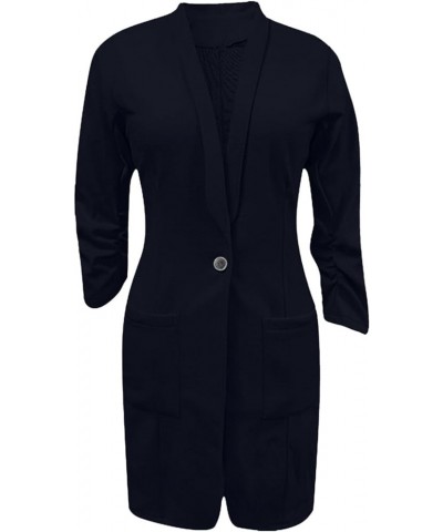 Women's Long Sleeves Open Front Blazers Suit Office Work Wear Solid Blazer Jacket Lapel Casual Business Outfits Coat 05-navy ...