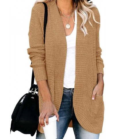 Womens Open Front Cardigans Long Sleeve Chunky Knitted Cardigan Sweater Coats with Pockets Yellow $9.43 Sweaters