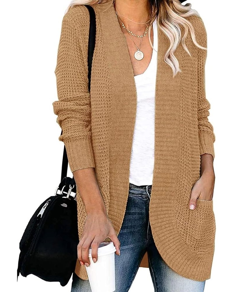 Womens Open Front Cardigans Long Sleeve Chunky Knitted Cardigan Sweater Coats with Pockets Yellow $9.43 Sweaters