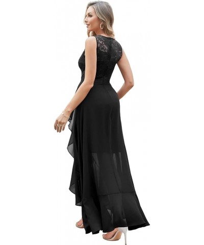 Wedding Guest Dress for Women Long Lace Chiffon Dress Ruffle Asymmetrical Hem A-line Formal Bridesmaid Dress Black $27.52 Dre...