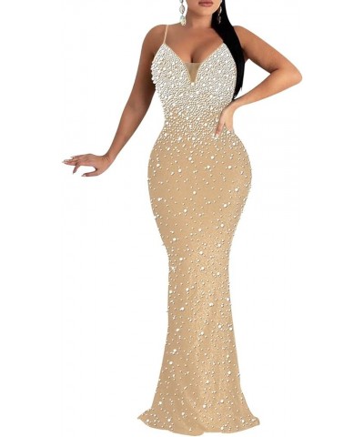 Women's Sexy Elegant Rhinestone Hot Drilling Process Bodycon Dress Party Club Night Out Dress Long Evening Dresses 01 Apricot...