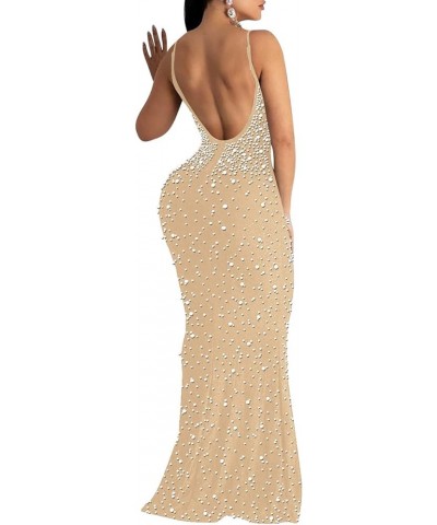 Women's Sexy Elegant Rhinestone Hot Drilling Process Bodycon Dress Party Club Night Out Dress Long Evening Dresses 01 Apricot...