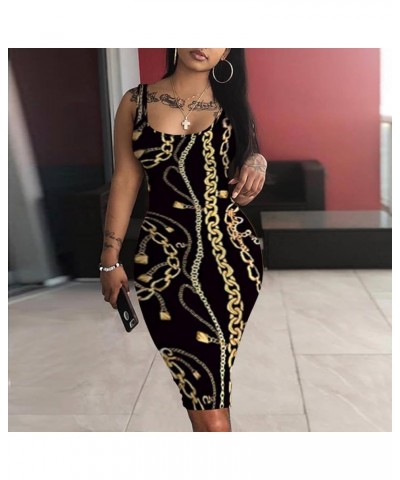 Bodycon Dresses for Women Sexy Tank Tie-dye Sleeveless Club Party Summer Basic Midi Dresses Black Gold 1 $13.72 Dresses