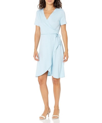 Women's Plus-Size Short-Sleeve Ballerina Wrap Dress Light Blue $12.48 Dresses