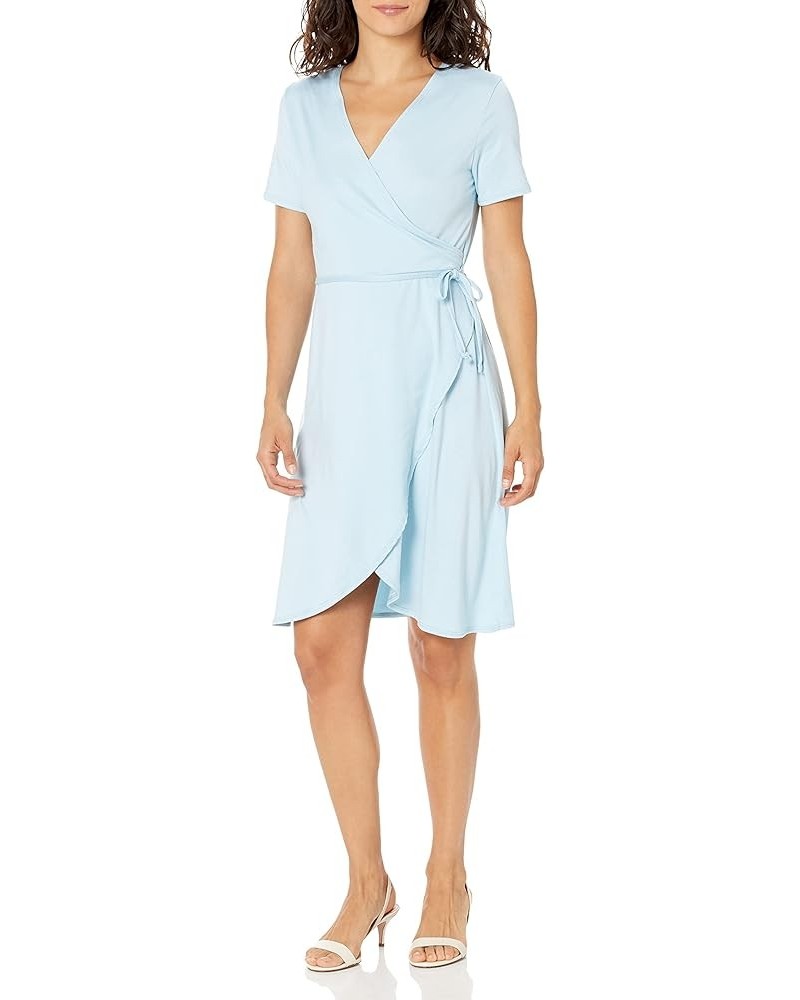 Women's Plus-Size Short-Sleeve Ballerina Wrap Dress Light Blue $12.48 Dresses