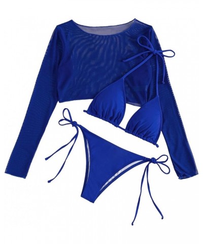 Padded Adjustable Crop Rash Guard Tankini Women Long Sleeve Swimsuit 2 Piece Bathing Suit 3 Piece Royal Blue $19.97 Swimsuits